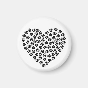 Cute Abstract Black Paw Prints Hearts Valentine Magnet
