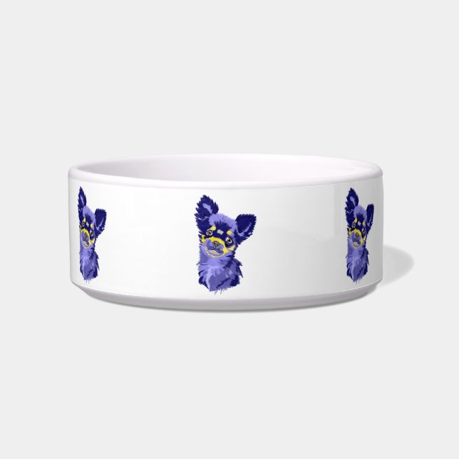 Cute Abstract Blue Chihuahua Ceramic Pet Bowl (Front)