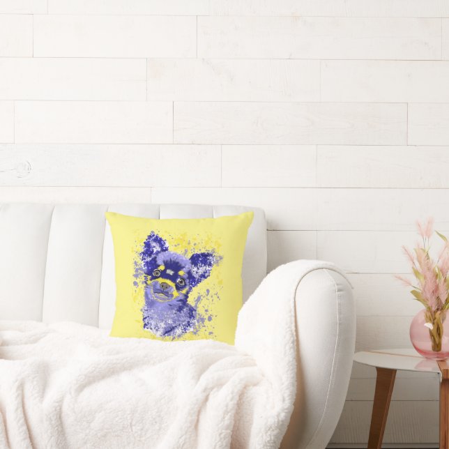 Cute Abstract Blue Chihuahua Throw Pillow (Couch)