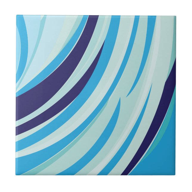 Cute Abstract Blue Diagonal Stripe Tile (Front)