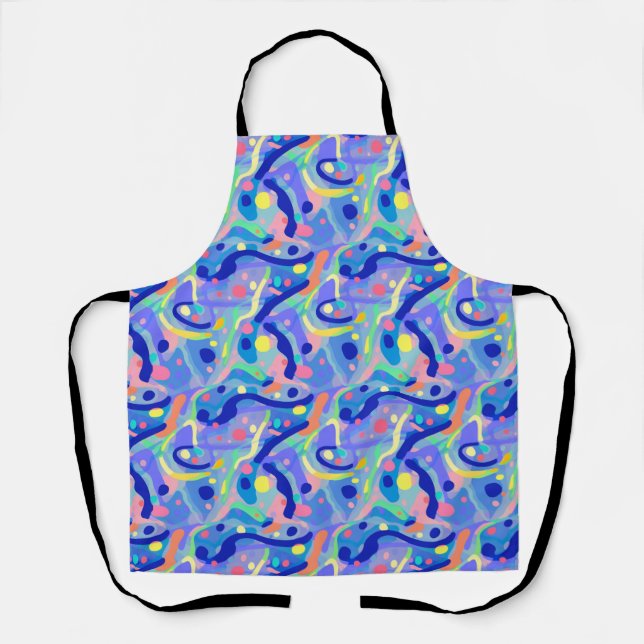 Cute Abstract Blue Pastel Neon Repeating Pattern Apron (Front)