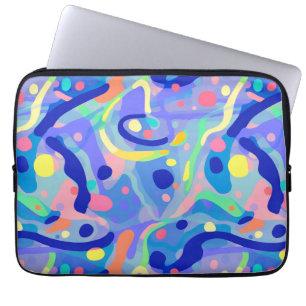 Cute Abstract Blue Pastel Neon Repeating Pattern Laptop Sleeve