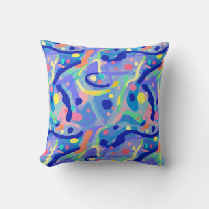 Cute Abstract Blue Pastel Neon Repeating Pattern Throw Pillow