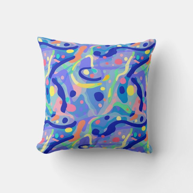 Cute Abstract Blue Pastel Neon Repeating Pattern Throw Pillow (Front)
