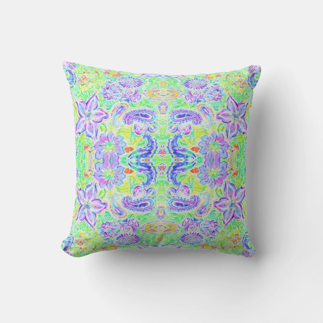 Cute abstract colourful spring flowers throw pillow (Front)