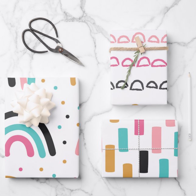 Cute Abstract Doodle Rainbow Strokes Wrapping Paper Sheet (Front)