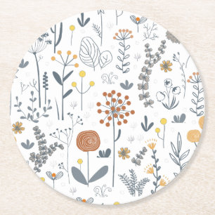 Cute Abstract Floral Seamless Pattern Round Paper Coaster