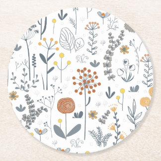 Cute Abstract Floral Seamless Pattern Round Paper Coaster