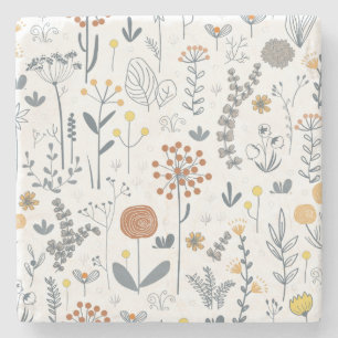 Cute Abstract Floral Seamless Pattern Stone Coaster