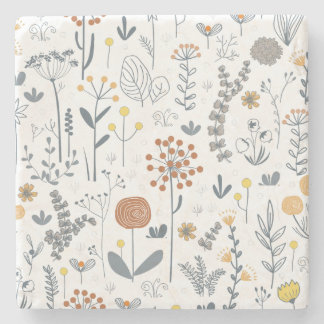 Cute Abstract Floral Seamless Pattern Stone Coaster