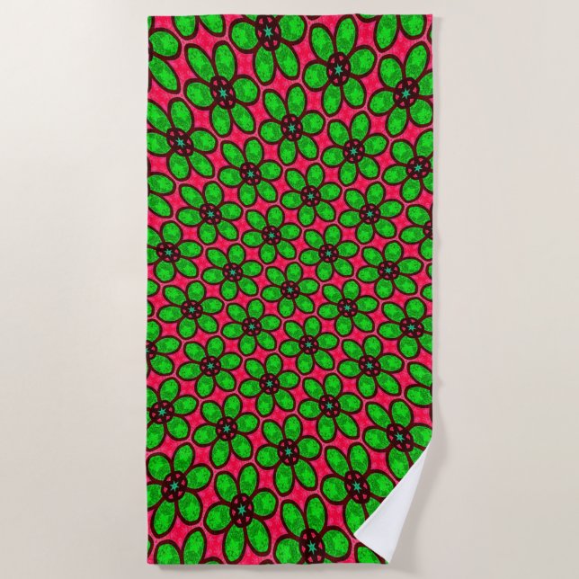 Cute Abstract Flowers Pattern Beach Towel (Front)