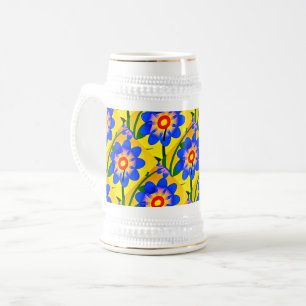 Cute Abstract Flowers Pattern Beer Stein