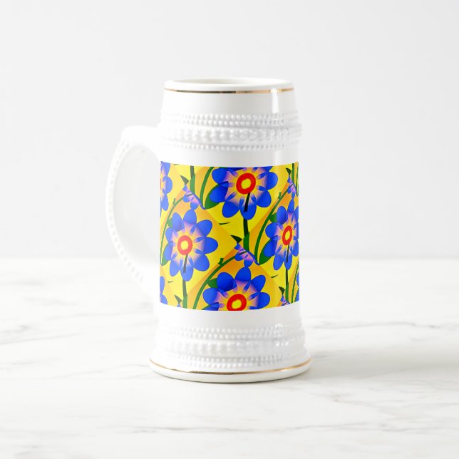 Cute Abstract Flowers Pattern Beer Stein (Front Left)