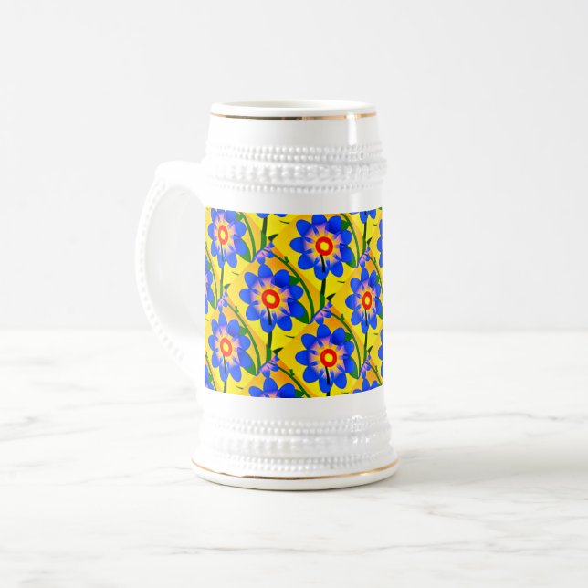 Cute Abstract Flowers Pattern Beer Stein (Front Left)