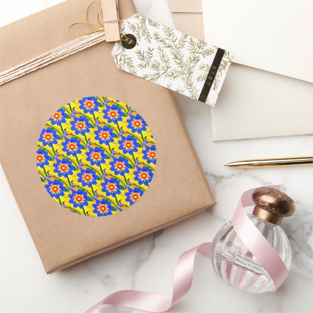 Cute Abstract Flowers Pattern Classic Round Sticker (Gifting)