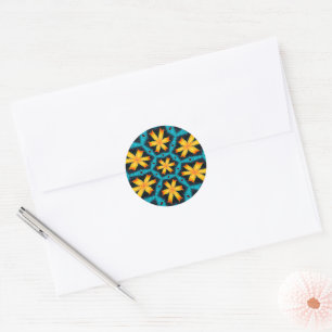 Cute Abstract Flowers Pattern Classic Round Sticker