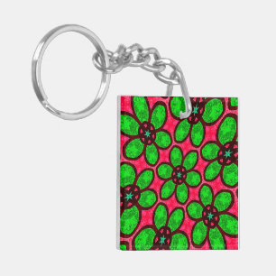 Cute Abstract Flowers Pattern Keychain