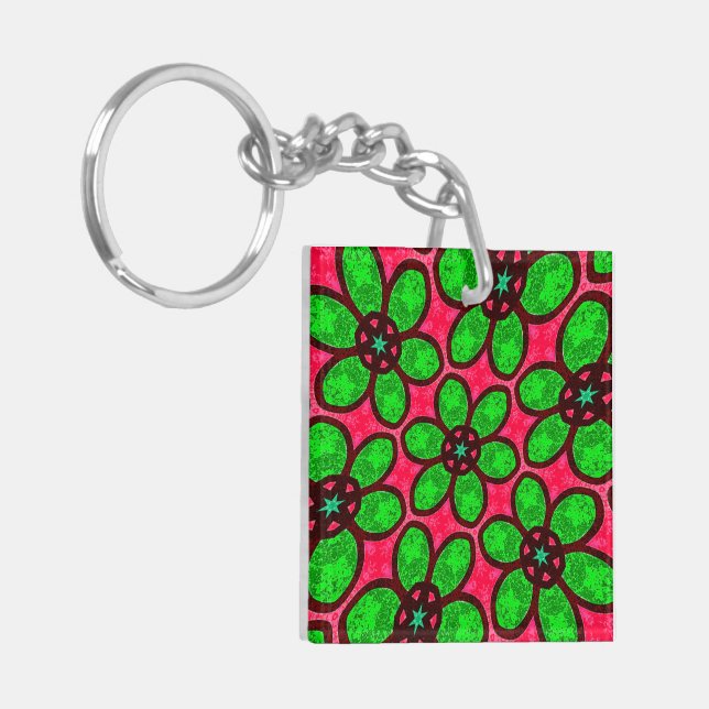 Cute Abstract Flowers Pattern Keychain (Front Left)