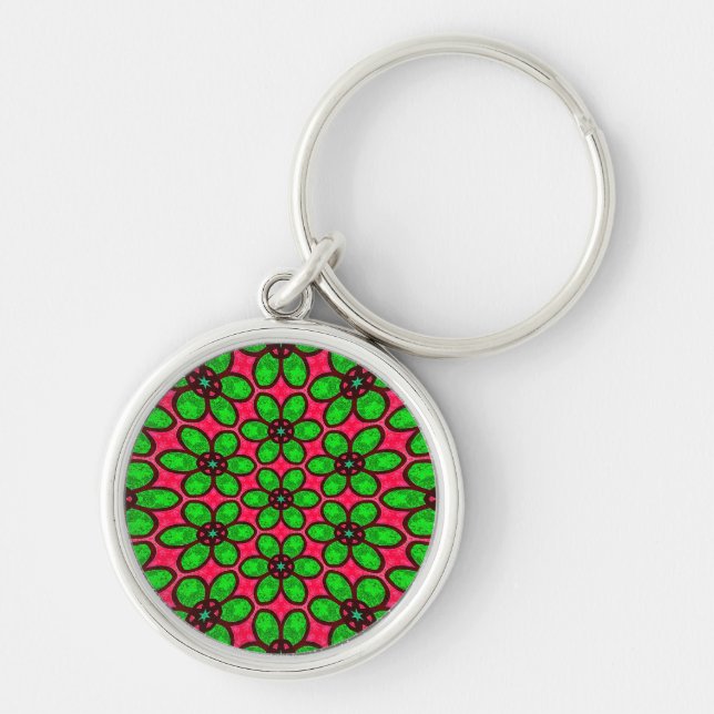 Cute Abstract Flowers Pattern Keychain (Front)