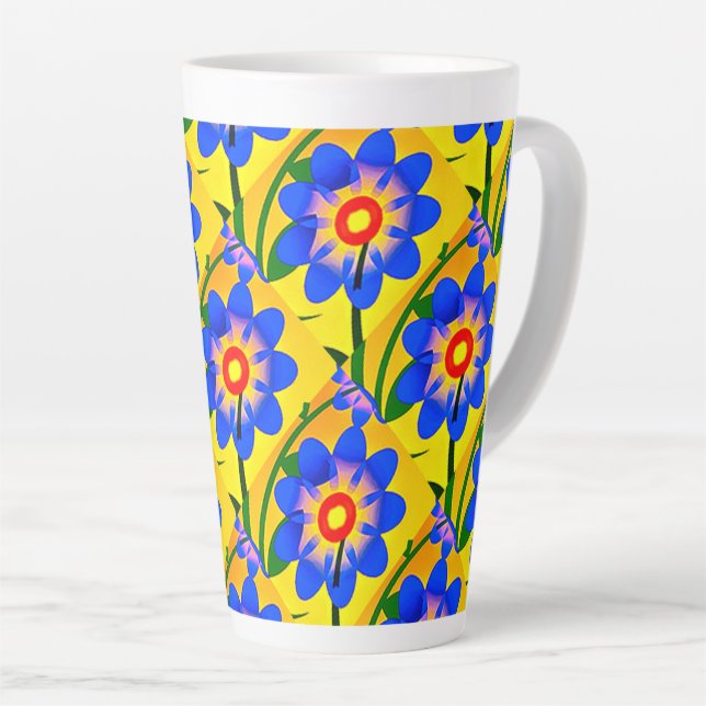 Cute Abstract Flowers Pattern Latte Mug (Right Angle)