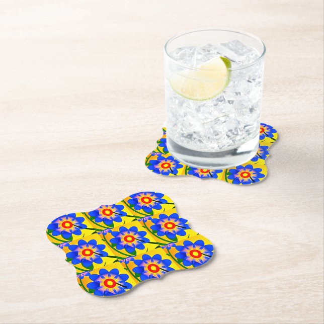 Cute Abstract Flowers Pattern Paper Coaster (Insitu)