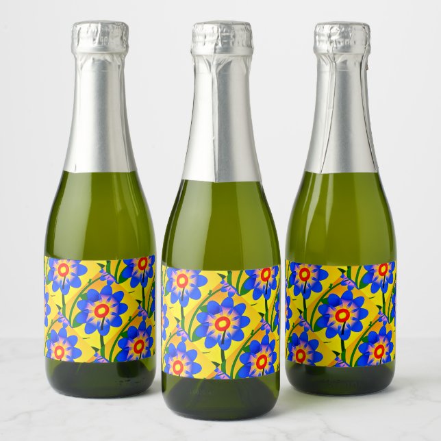 Cute Abstract Flowers Pattern Sparkling Wine Label (Bottles)