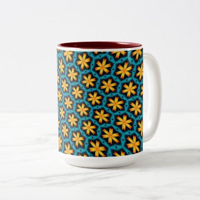 Cute Abstract Flowers Pattern Two-Tone Coffee Mug (Front Right)