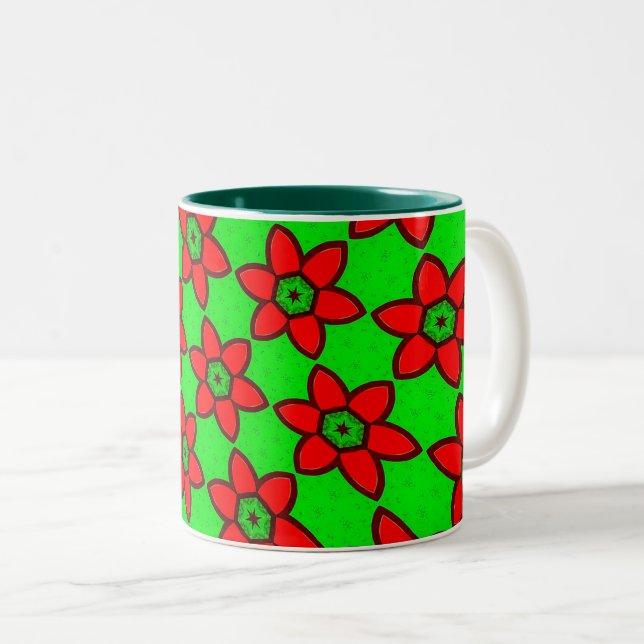 Cute Abstract Flowers Pattern Two-Tone Coffee Mug (Front Right)