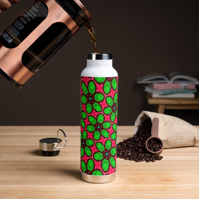 Cute Abstract Flowers Pattern Water Bottle (Coffee)