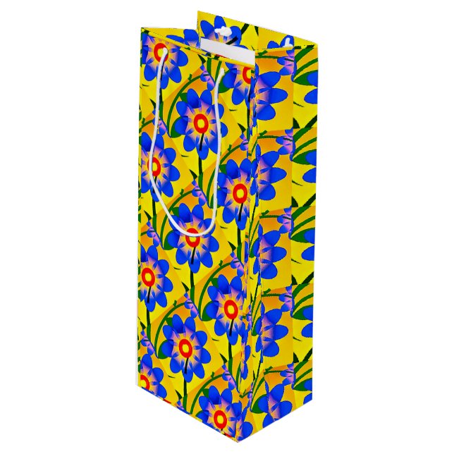 Cute Abstract Flowers Pattern Wine Gift Bag (Front Angled)