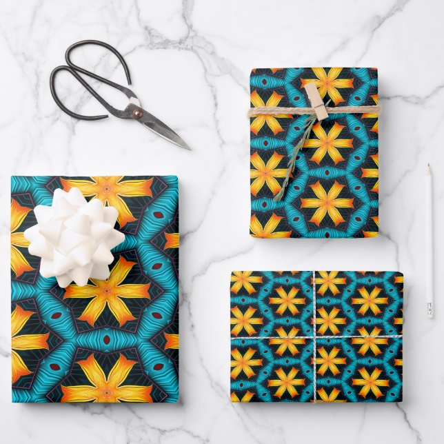 Cute Abstract Flowers Pattern Wrapping Paper Sheet (Front)