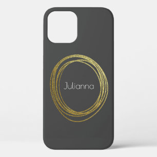 Cute Abstract Gold Glitter Personalized Black iPhone 12 Pro Case