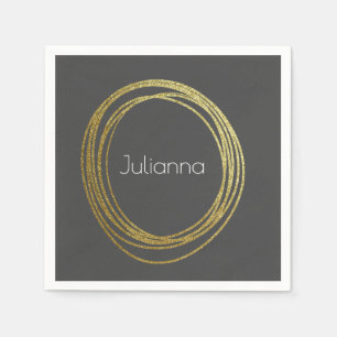 Cute Abstract Gold Glitter Personalized Black Napkin