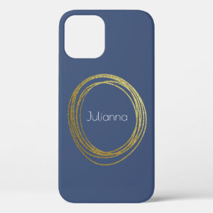 Cute Abstract Gold Glitter Personalized Navy Blue iPhone 12 Pro Case
