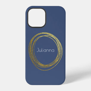 Cute Abstract Gold Glitter Personalized Navy Blue iPhone 12 Pro Case