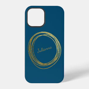 Cute Abstract Gold Glitter Personalized Teal Blue iPhone 12 Pro Case