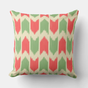 Cute abstract Ikat look Retro colours red and gree Throw Pillow