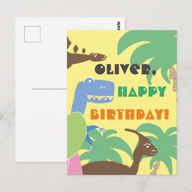 Cute Abstract Jurrasic Dino Dinosaur Kids Birthday Postcard (Front/Back)