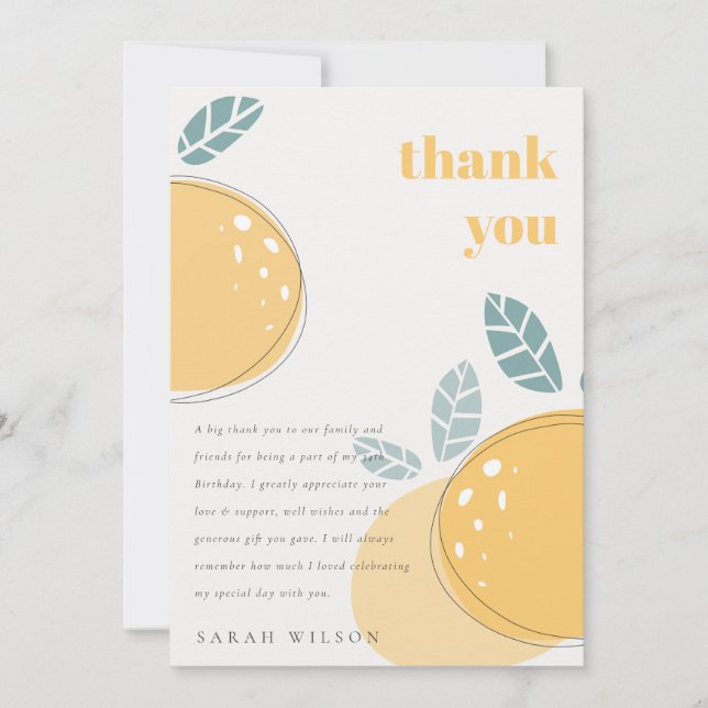 Cute Abstract Lemon Fruity Bold Any Age Birthday Thank You Card (Front)