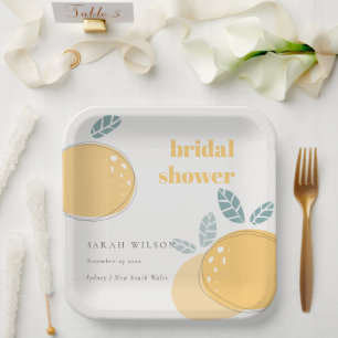 Cute Abstract Lemon Fruity Bold Bridal Shower Paper Plate