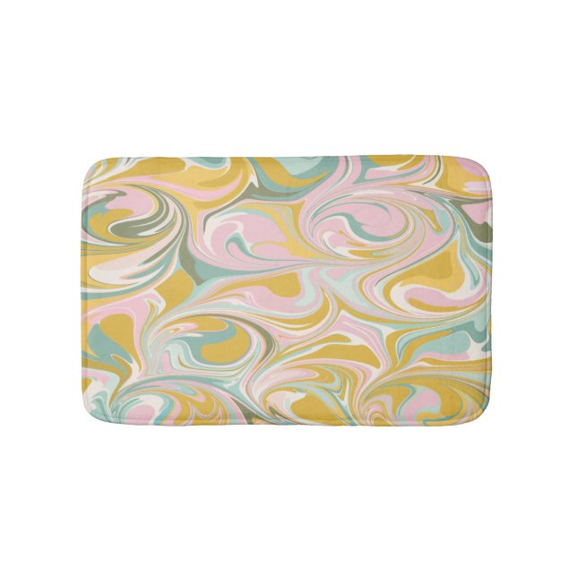 Cute Abstract Marble Swirl in Earthy Pink and Gold Bath Mat (Front)