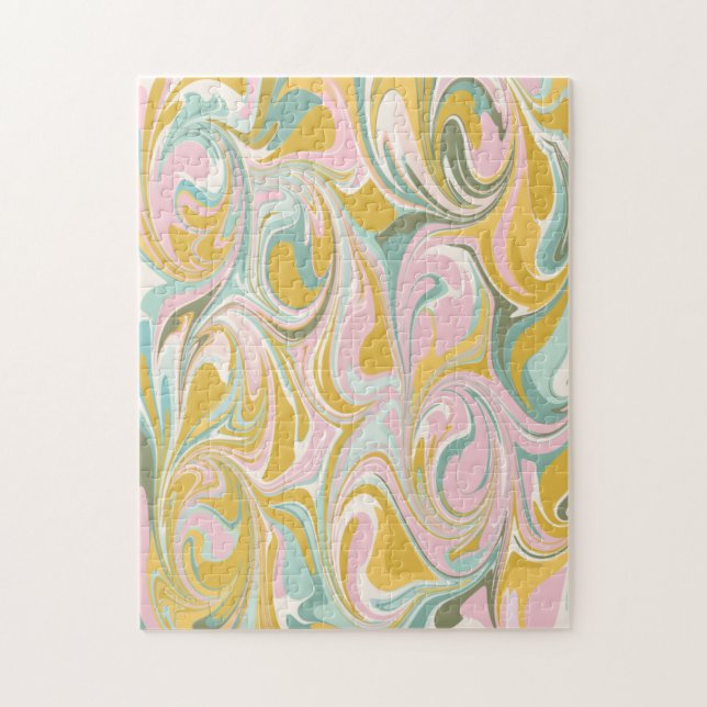 Cute Abstract Marble Swirl in Earthy Pink and Gold Jigsaw Puzzle (Vertical)