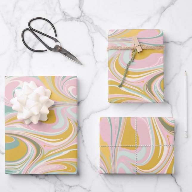 Cute Abstract Marble Swirl in Earthy Pink and Gold Wrapping Paper Sheet (Front)