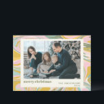 Cute Abstract Marble Swirl Pink Gold Photo Holiday Card<br><div class="desc">Whimsical marble pattern with colourful swirls of pastel pink,  teal,  and gold,  personalized with your photo,  greeting,  and name.</div>