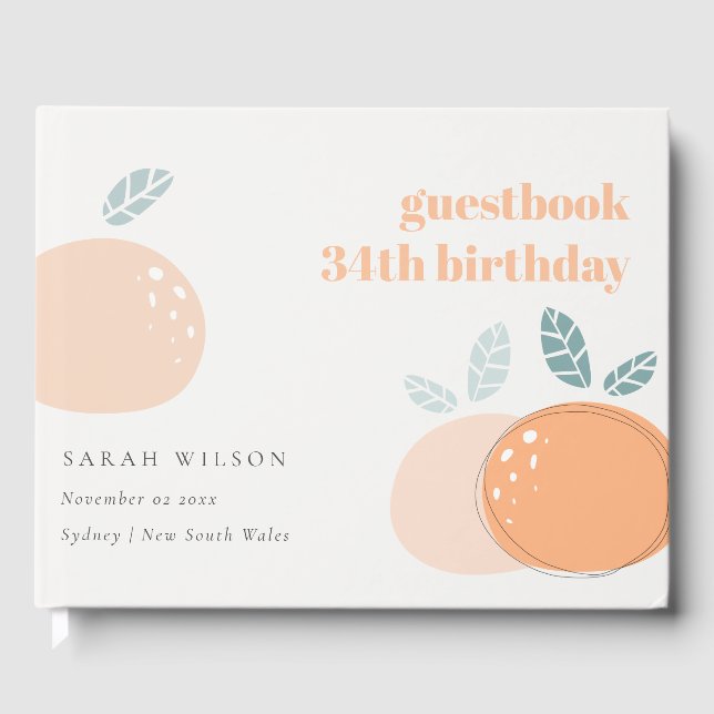 Cute Abstract Orange Fruity Bold Any Age Birthday Guest Book (Front)
