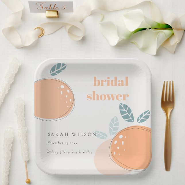 Cute Abstract Orange Fruity Bold Bridal Shower Paper Plate (Wedding)