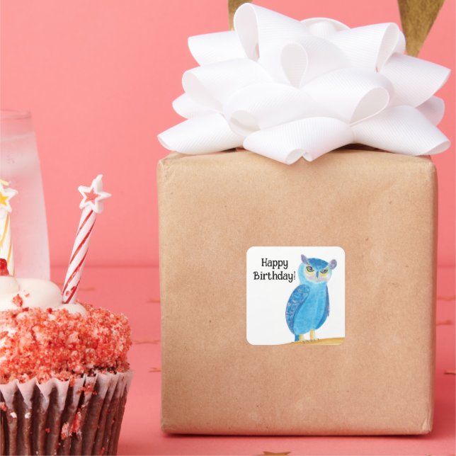 Cute Abstract Owl Happy Birthday Stickers (Party)