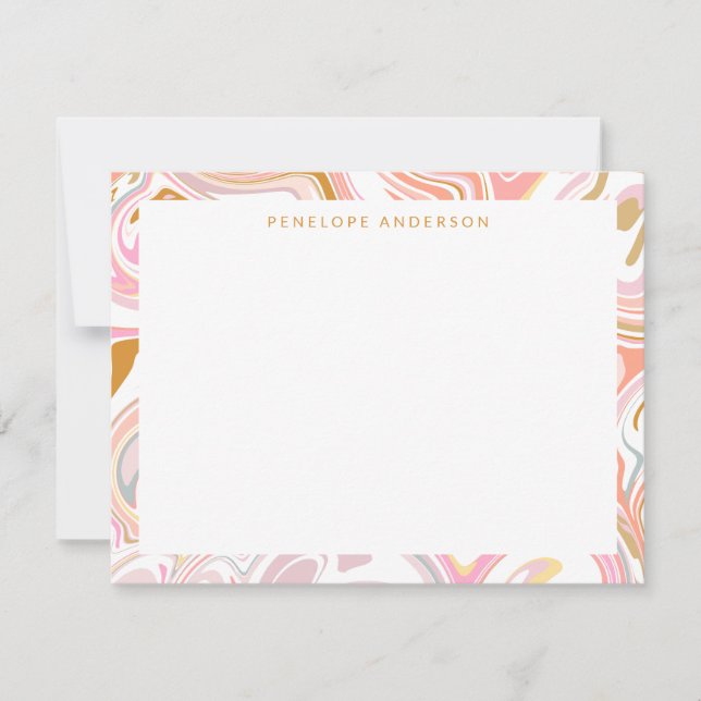 Cute Abstract Pastel Pink Marble Art Personalized Card (Front)