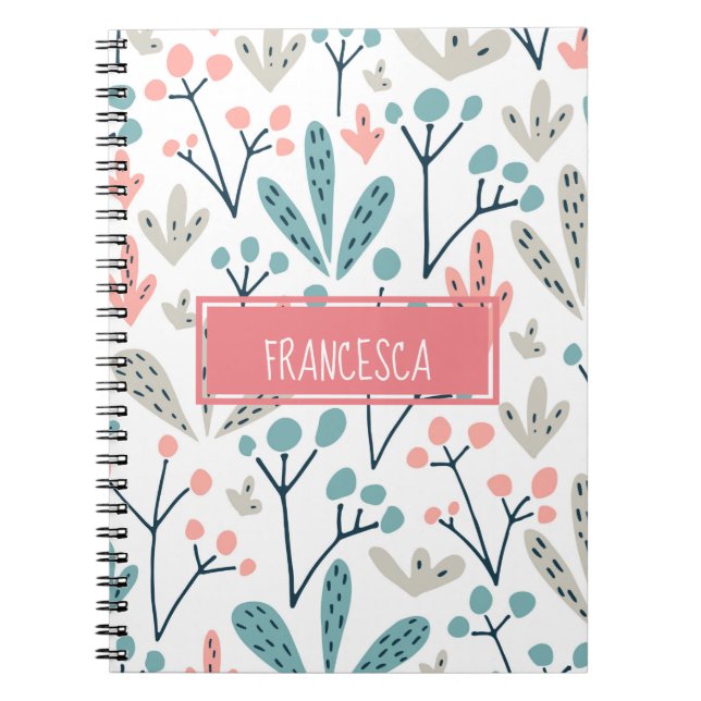Cute Abstract Pink Blue Abstract Flowers Monogram Notebook (Front)