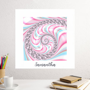 Cute Abstract Pink Blue Fractal Personalized Foil Prints
